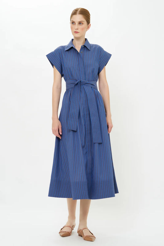MORGAN BELTED SHIRT DRESS - BLUE