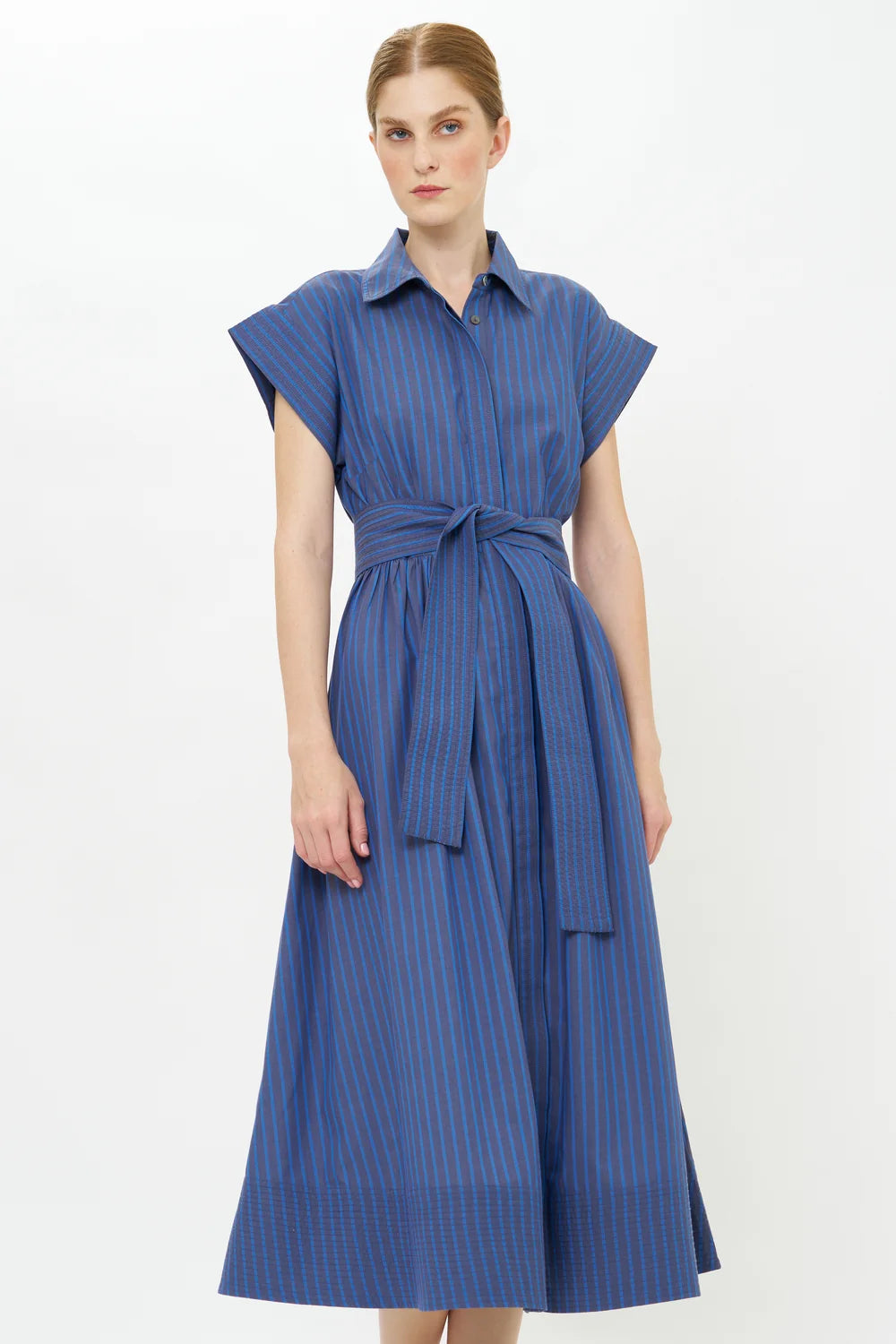 MORGAN BELTED SHIRT DRESS - BLUE