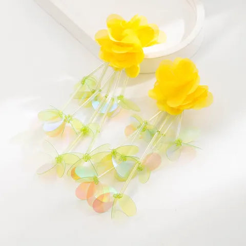 EXTRA LONG FLORAL DROP EARRINGS