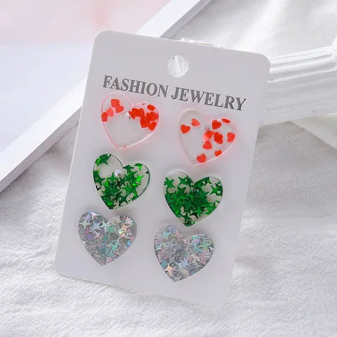 ACRYLIC HEART STUDS - PACK OF 3