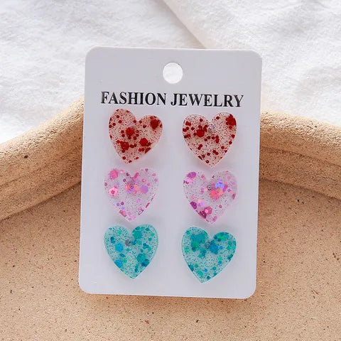 ACRYLIC HEART STUDS - PACK OF 3