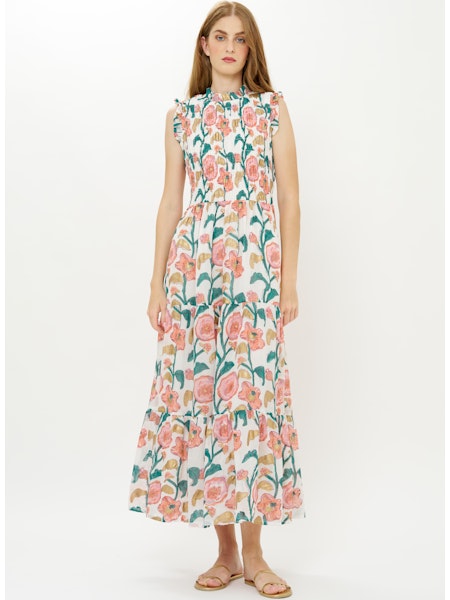 SLEEVELESS SMOCKED MAXI - POPPY TEAL