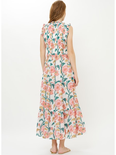 SLEEVELESS SMOCKED MAXI - POPPY TEAL