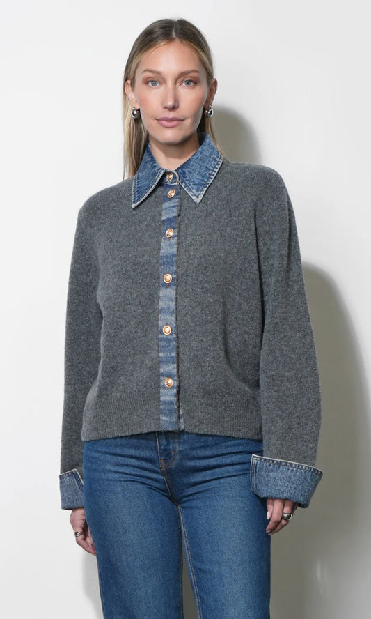 ROMI MIXED MEDIA BUTTON DOWN SWEATER