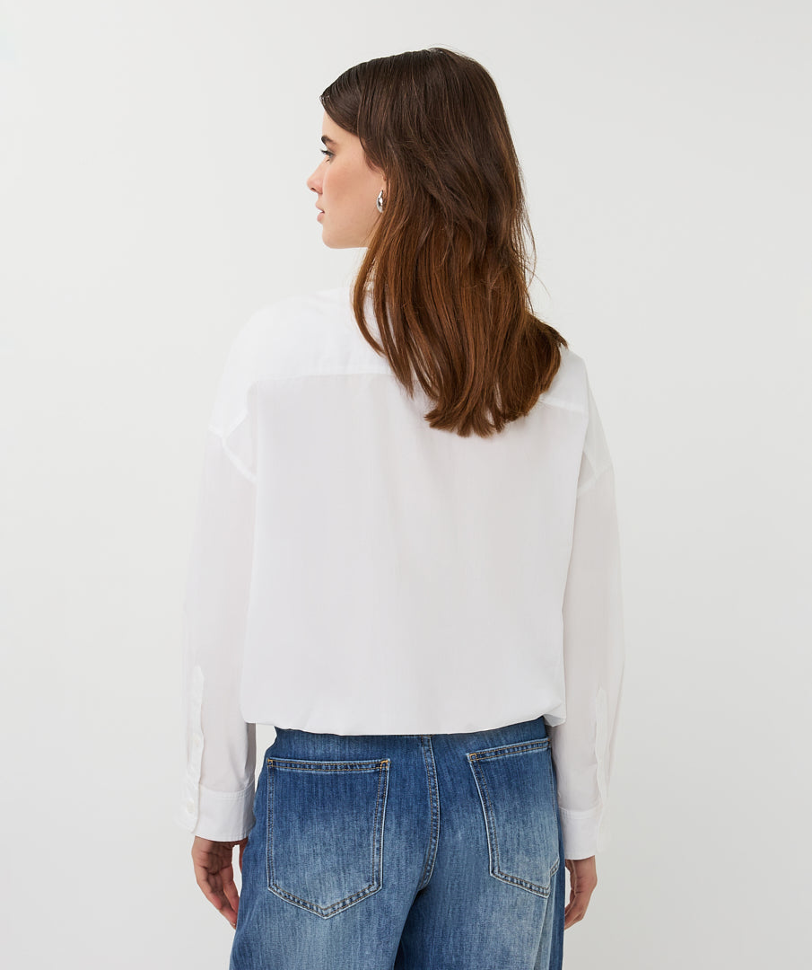 CROPPED FOLDED CUFF SLV BLOUSE - WHITE