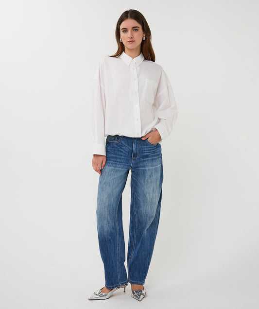 CROPPED FOLDED CUFF SLV BLOUSE - WHITE