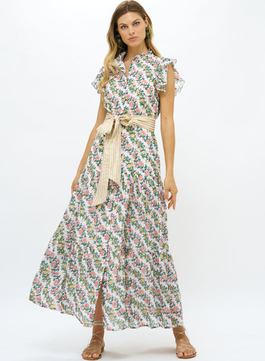 RUFFLE COLLAR BUTTON MAXI - LUPINA CORAL