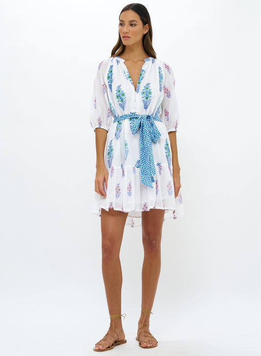BELTED PUFF SLEEVE MINI - TAVIRA BLUE