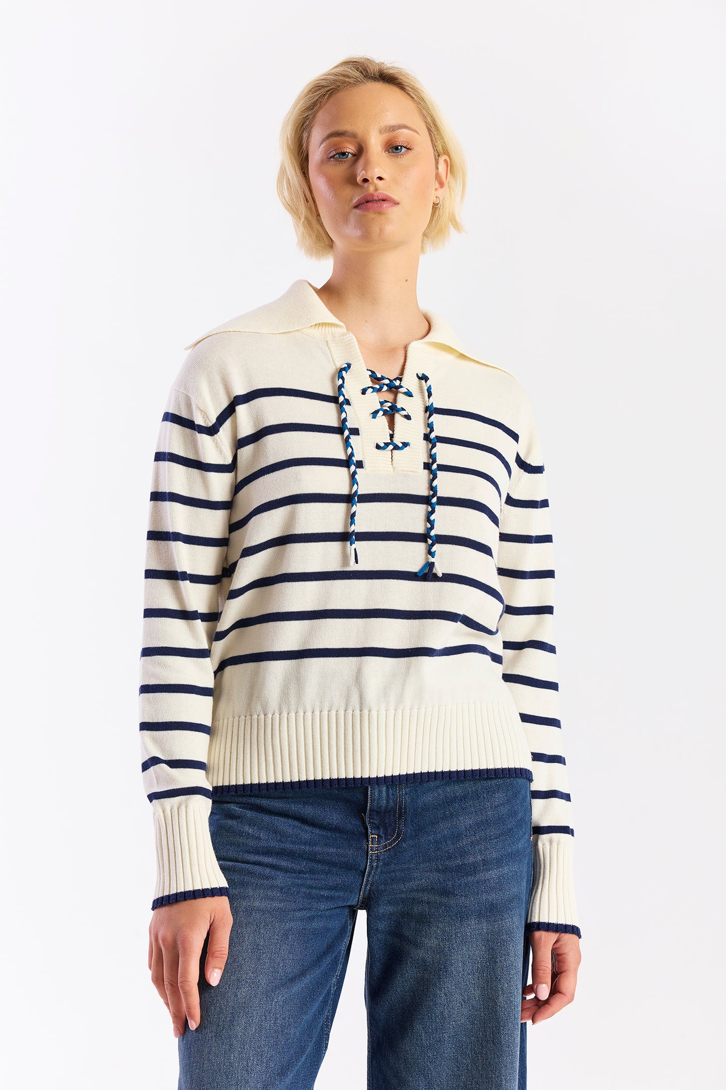 STRIPE LACE UP KNIT