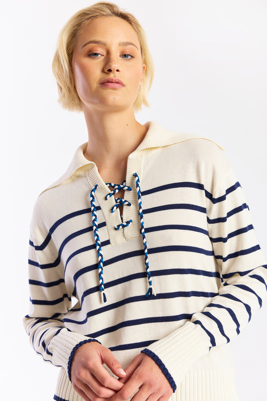 STRIPE LACE UP KNIT