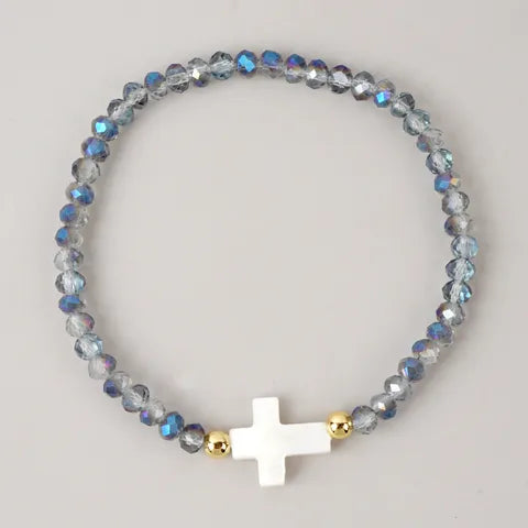Crystal Beaded Women's Bracelet with MOP Cross