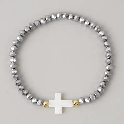 Crystal Beaded Women's Bracelet with MOP Cross