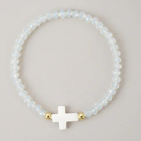 Crystal Beaded Women's Bracelet with MOP Cross