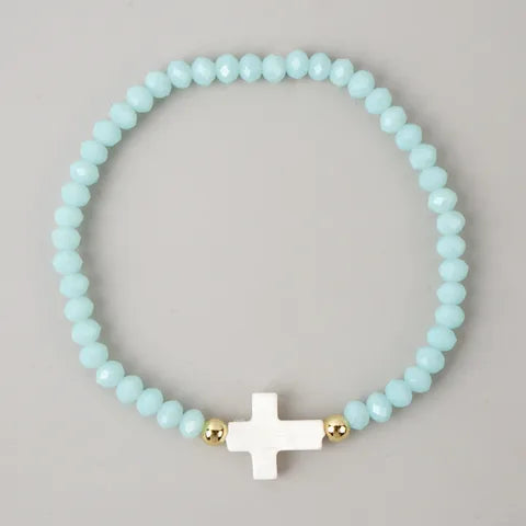 Crystal Beaded Women's Bracelet with MOP Cross