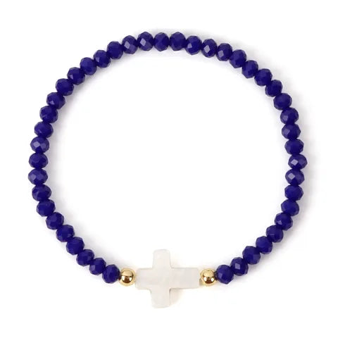 Crystal Beaded Women's Bracelet with MOP Cross