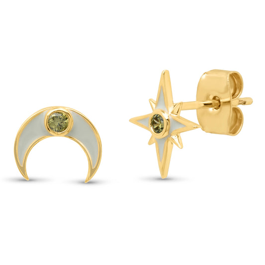 STAR/MOON STUD WITH ROCK CRYSTAL