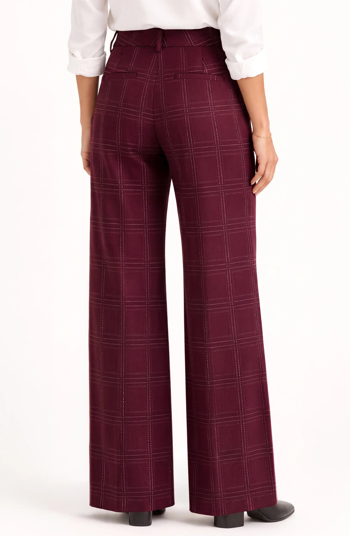 KELSEY WIDE LEG TROUSER - BURGUNDY PLAID