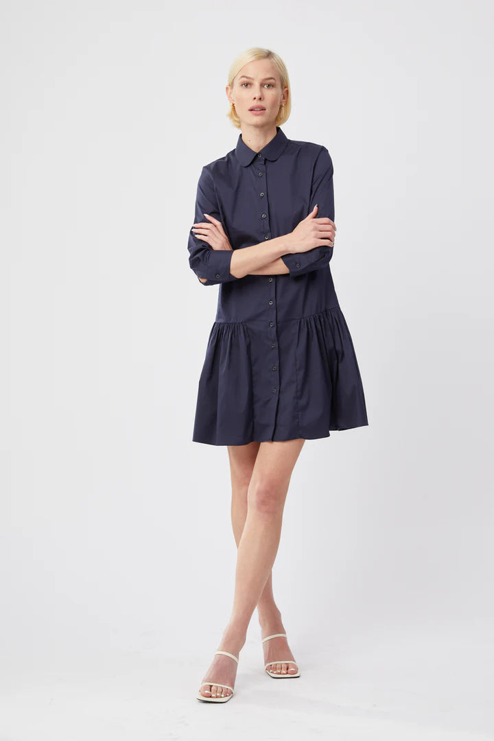 THE LONG SLEEVE DROP WAIST DRESS - NAVY