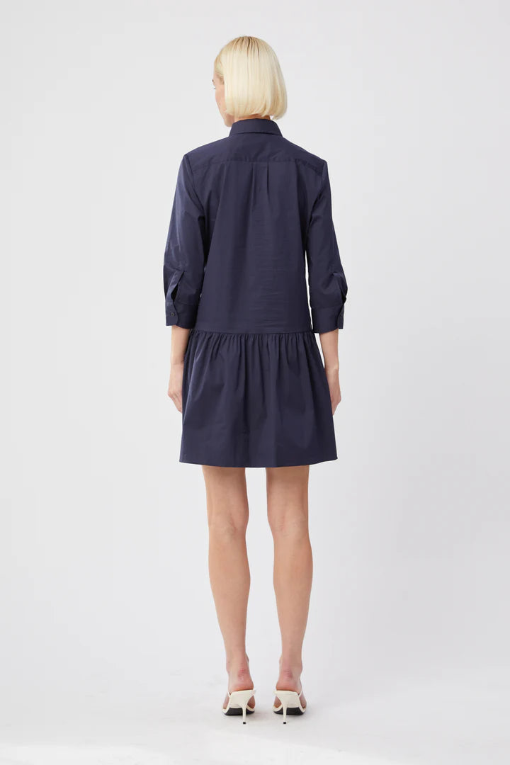 THE LONG SLEEVE DROP WAIST DRESS - NAVY