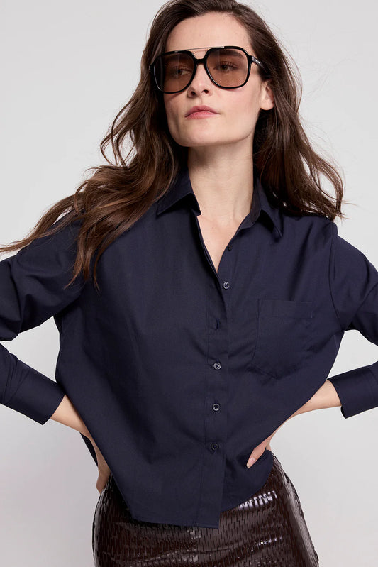THE LONG SLEEVE BOXY CROP - NAVY