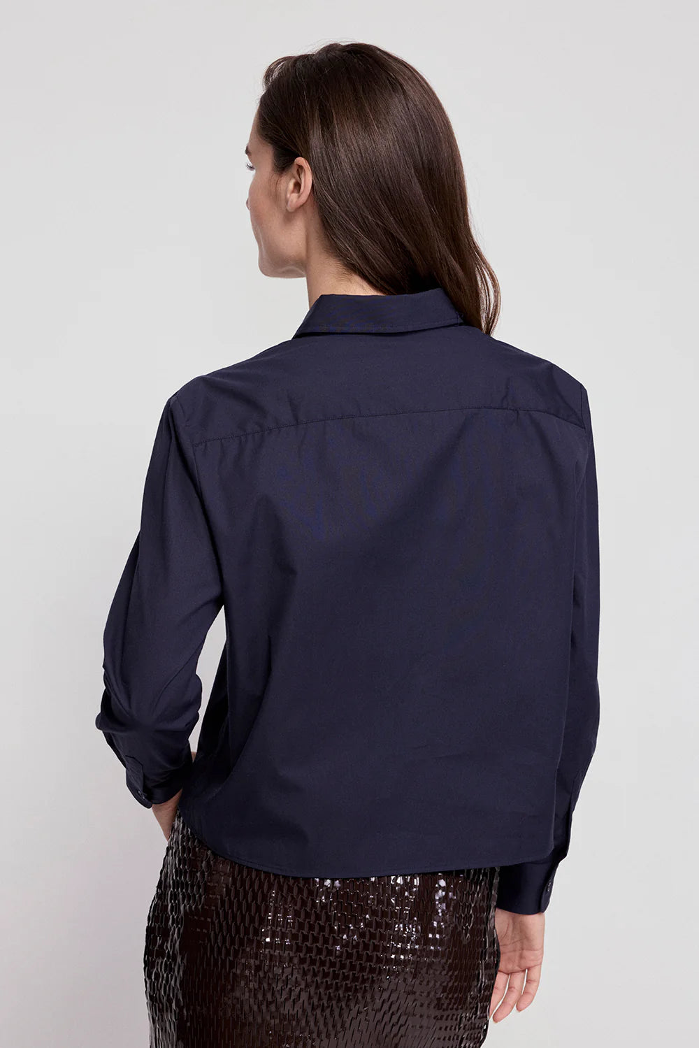 THE LONG SLEEVE BOXY CROP - NAVY