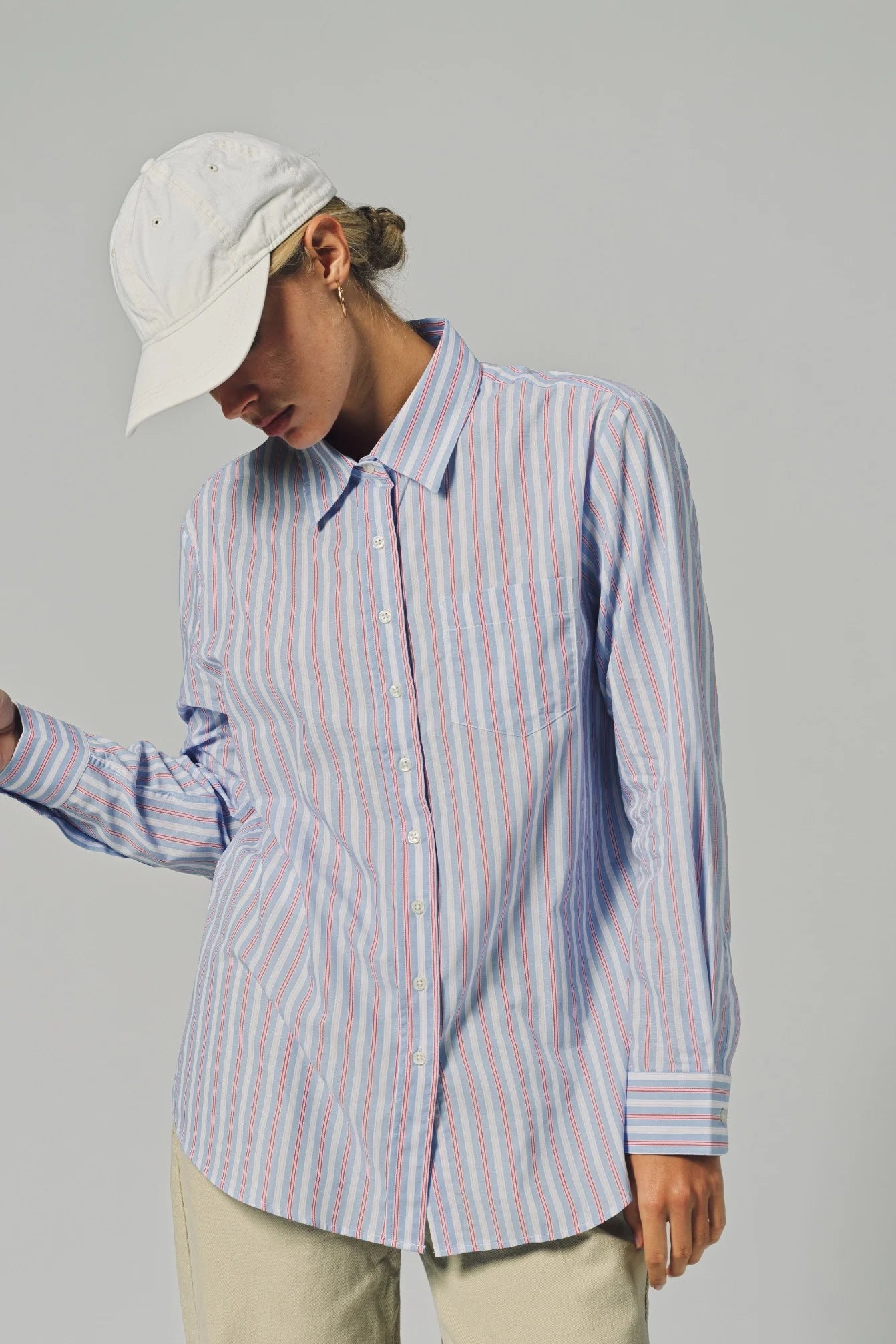 THE BOYFRIEND SHIRT-PINK STRIPE