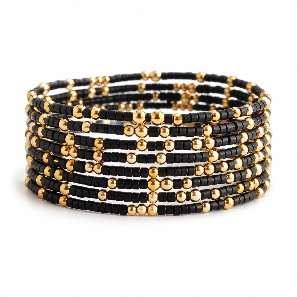 Confetti Beaded Bangle-Black, Adjustable Stackable Bracelets