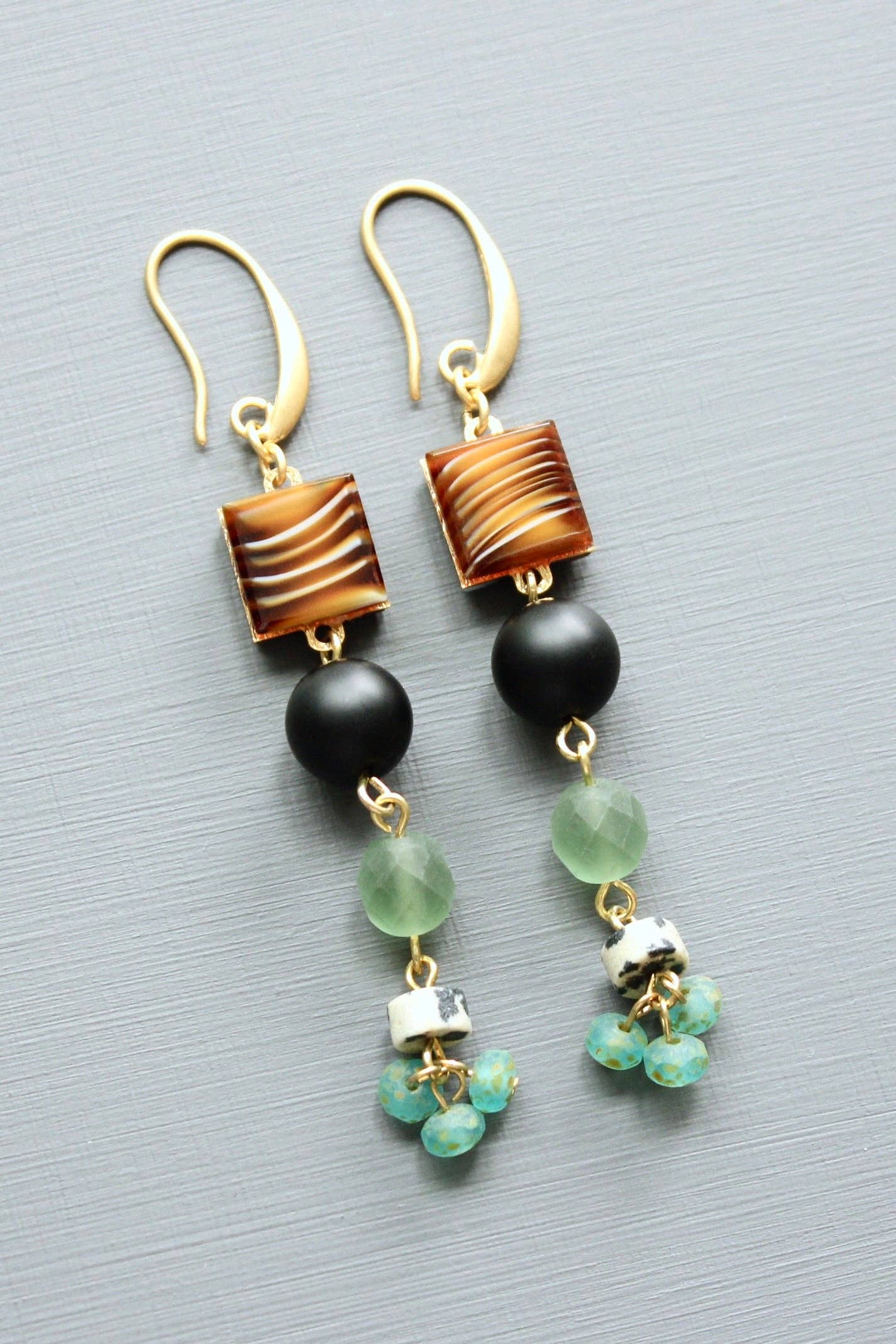LEXE44 Vintage glass long earrings