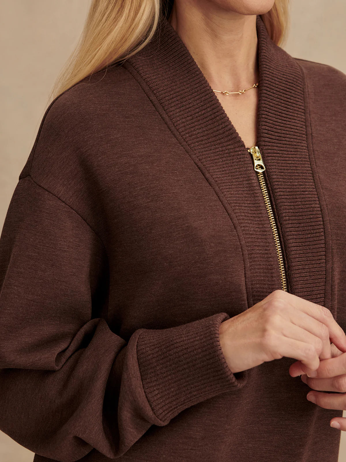 SALLY HALF ZIP SWEATSHIRT - COFFEE BEAN MARL