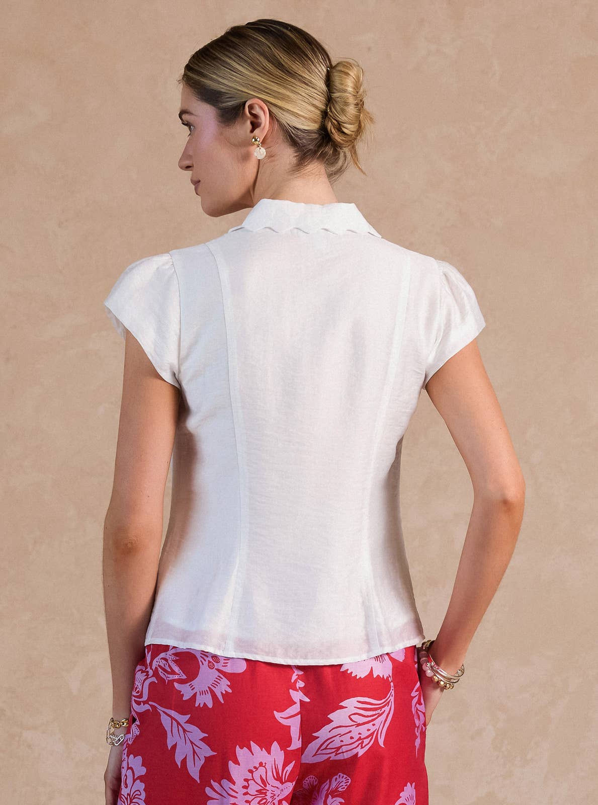 Button Down Slim Fit Short Sleeve Blouse