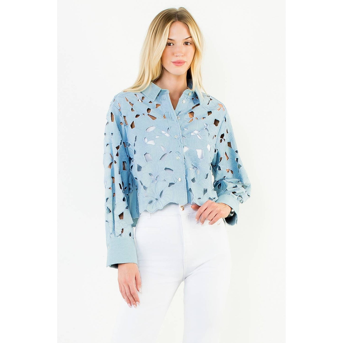 Eyelet Detail Long Sleeve Top