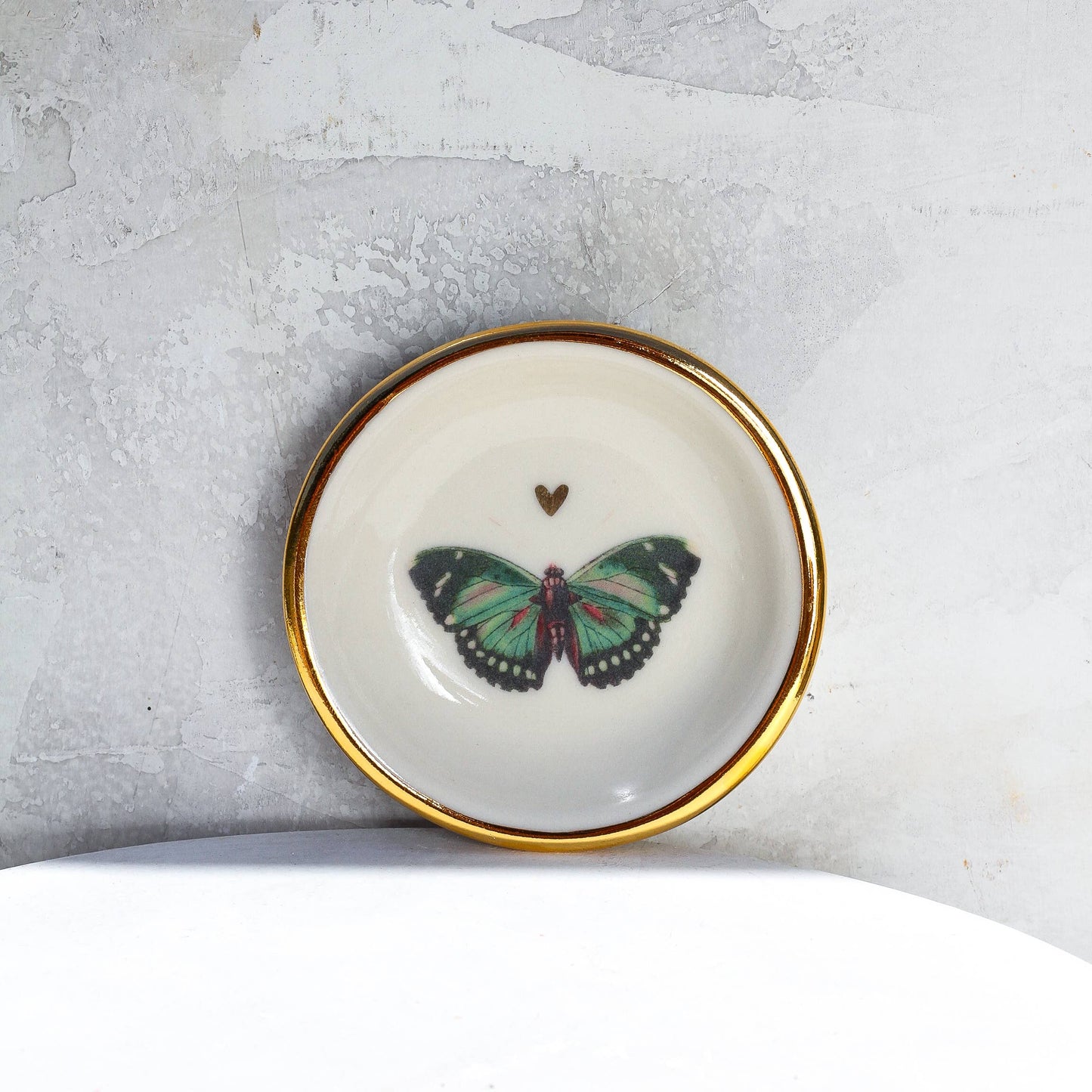 Green Butterfly with Heart Trinket Dish | Ring Dish
