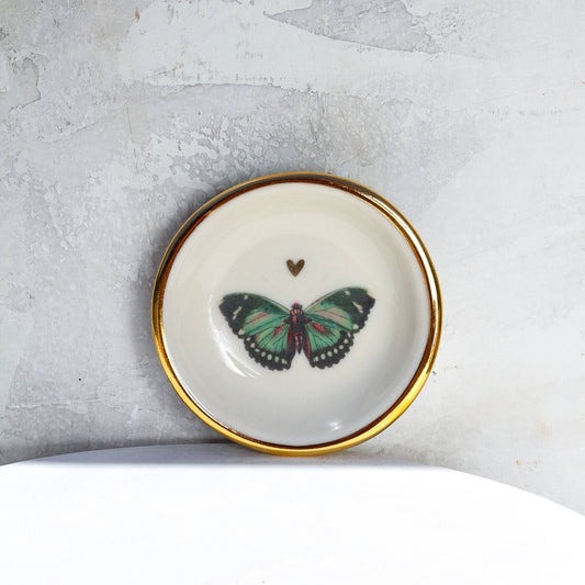 Green Butterfly with Heart Trinket Dish | Ring Dish