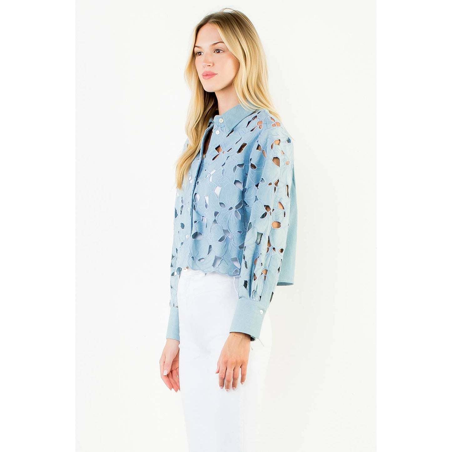 Eyelet Detail Long Sleeve Top