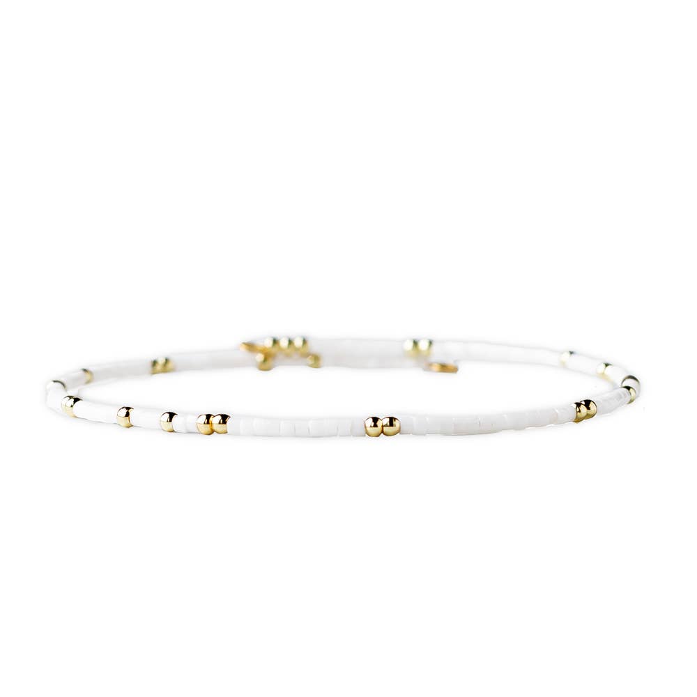 Confetti Beaded Bangle-White, Delicate Stacking Bracelets