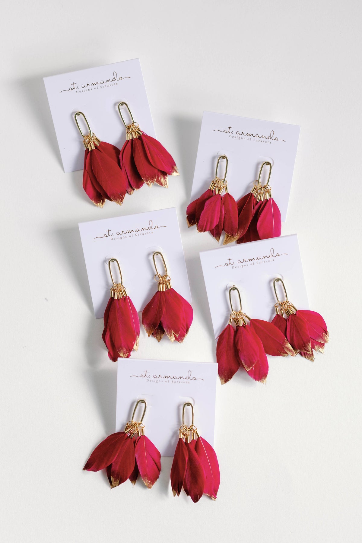 Garnet Gold Dipped Fall Feather Statement Earrings