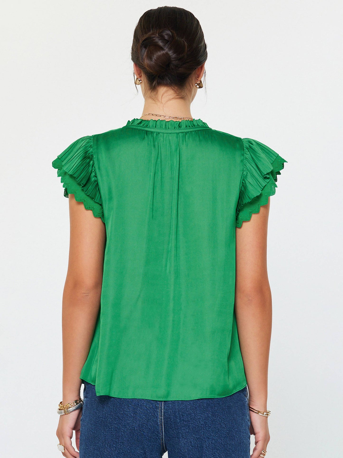 Double Flutter Short Sleeve Blouse