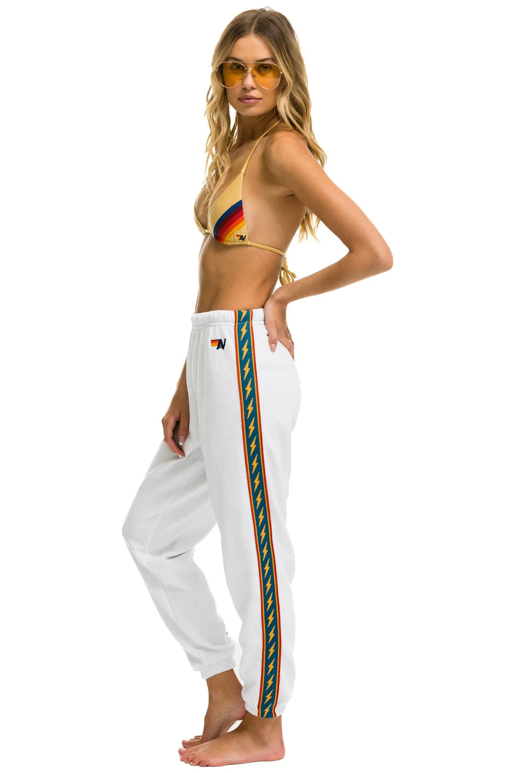 BOLT STRIPE-WOMENS SWEATPANTS-WHITE