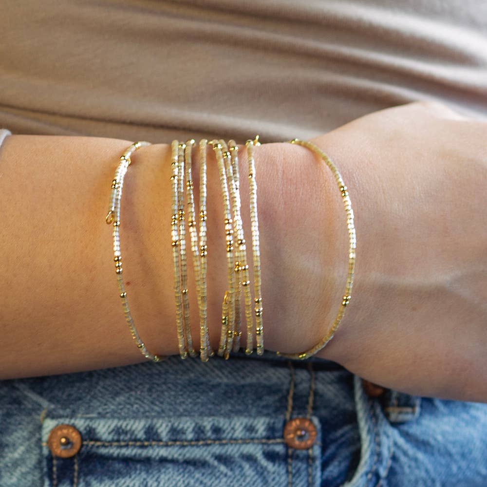 Confetti Beaded Bangle-Smoky Quartz, Stacking Bracelets