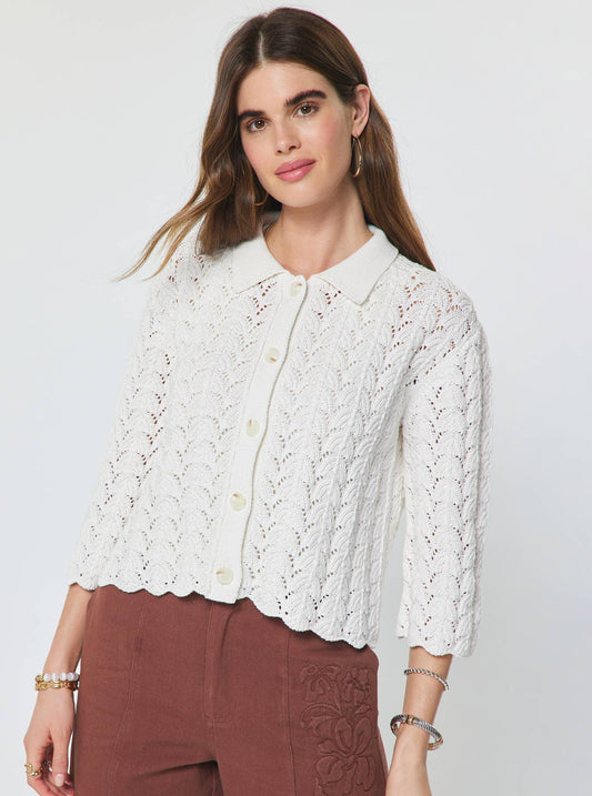 3/4 Sleeve Cotton Open-Knit Cardigan