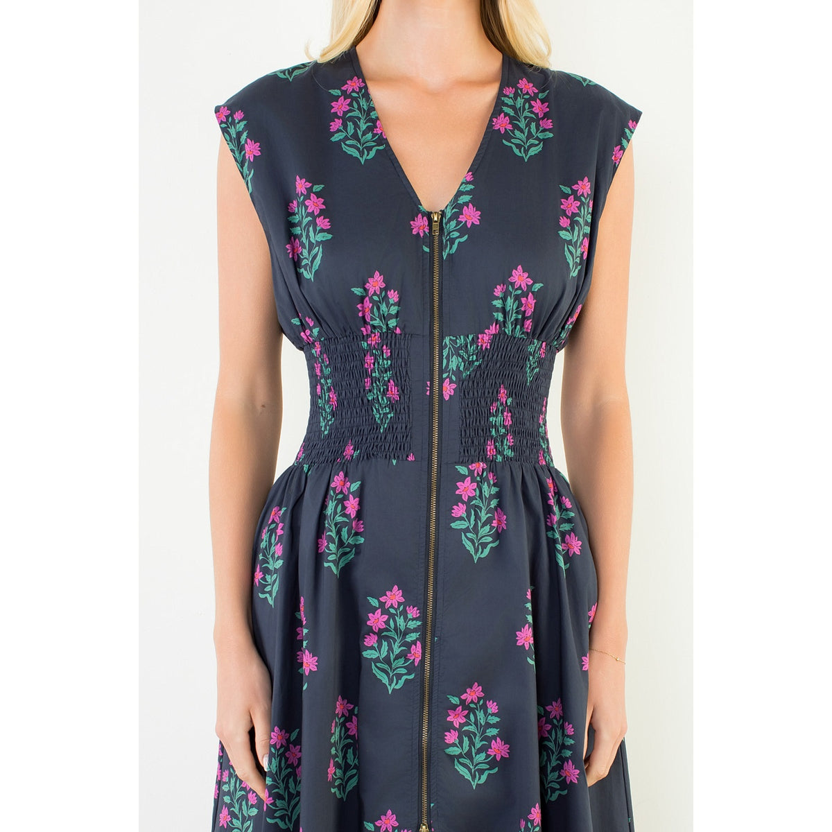 Flower zipper front dress