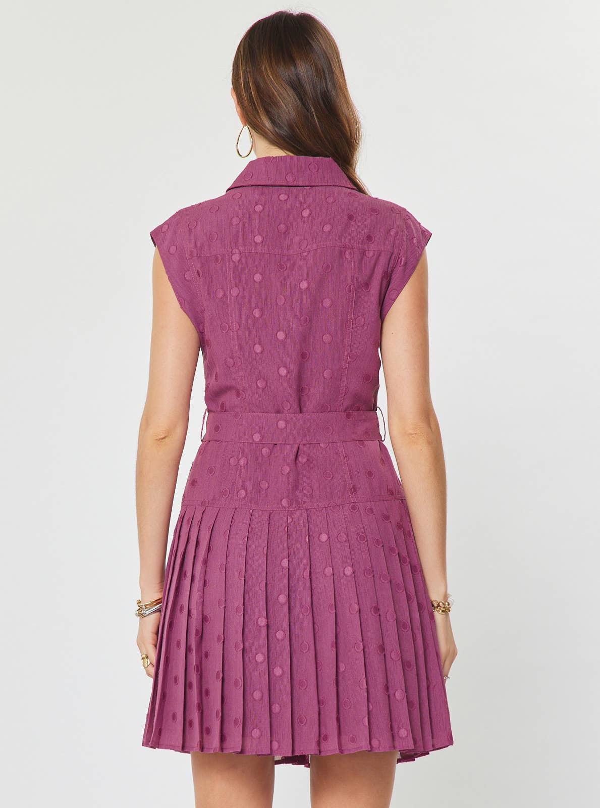 Polka Dot Pleated Button Down Mini Dress