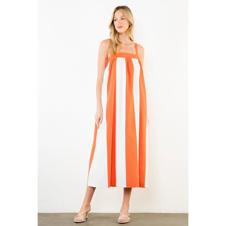 STRIPES MIDI DRESS - ORANGE/WHITE