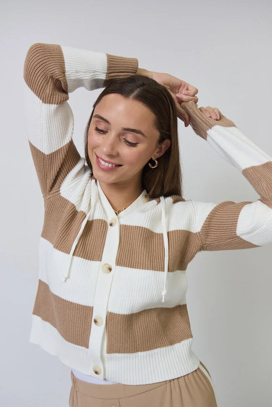 CHLOE HOODED RUGBY CARDIGAN