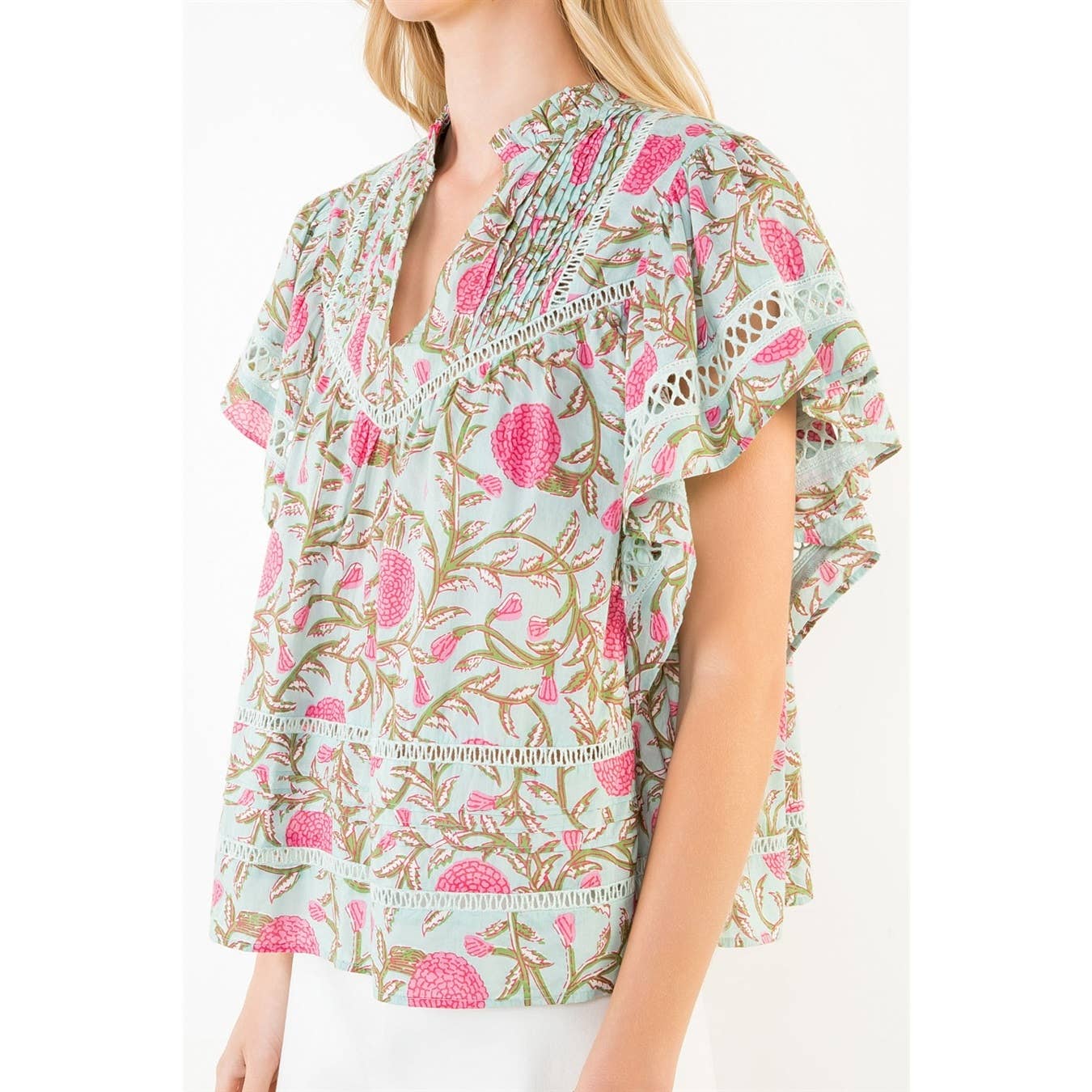 Floral Print Flutter Sleeve Top