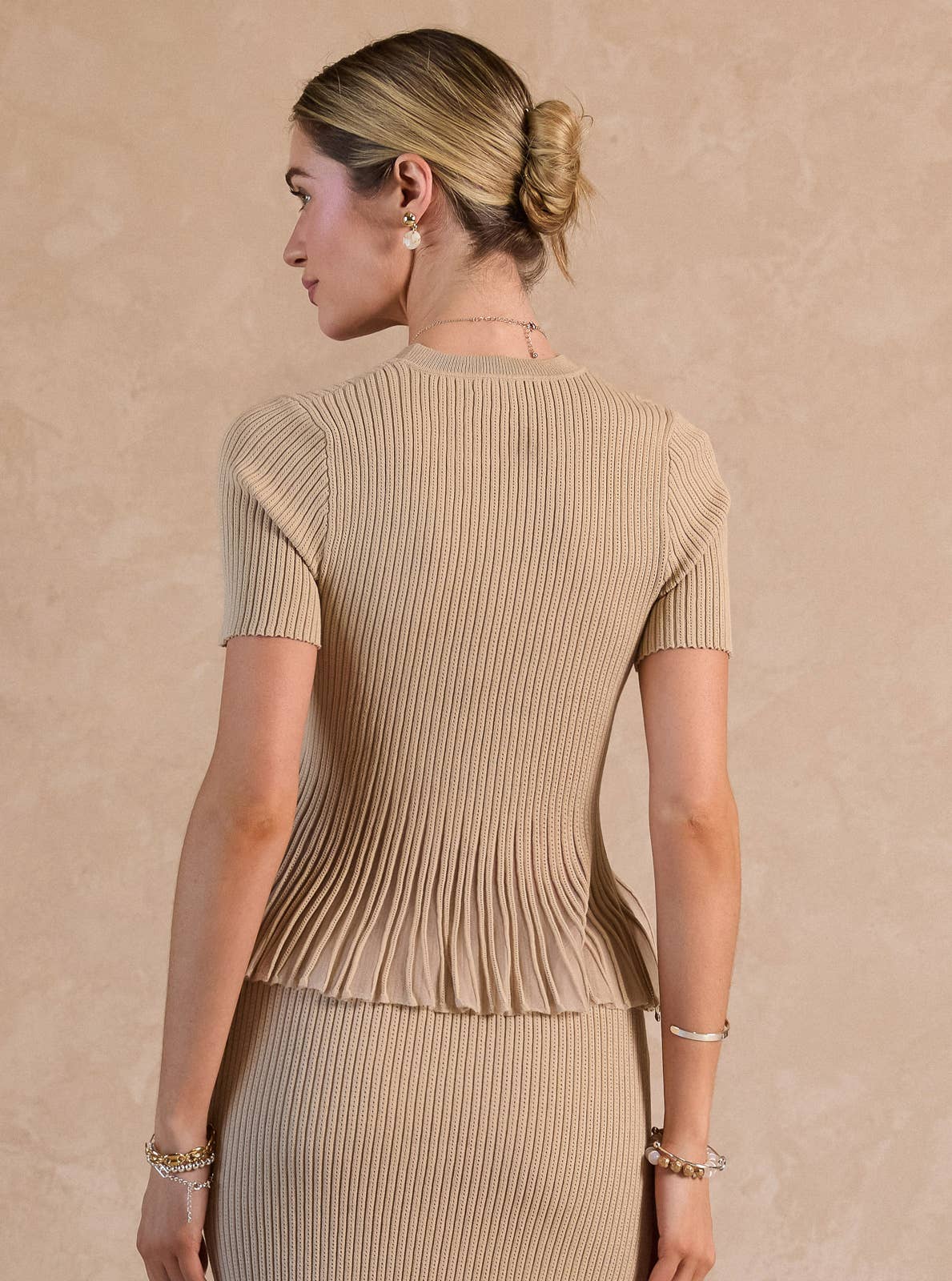 Short Sleeve Sheer Peplum Top - White