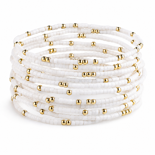 Confetti Beaded Bangle-White, Delicate Stacking Bracelets
