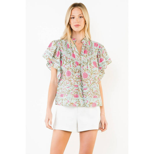 Floral Print Flutter Sleeve Top