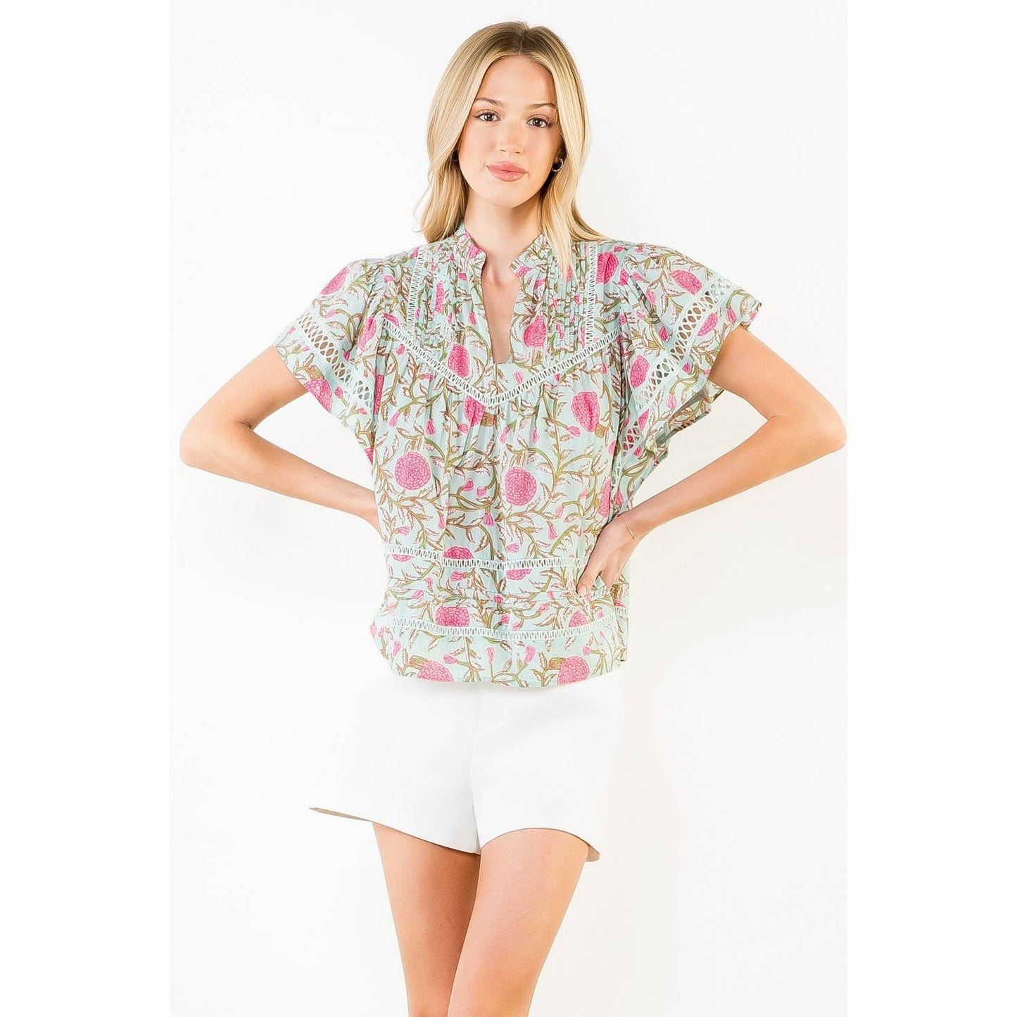 Floral Print Flutter Sleeve Top