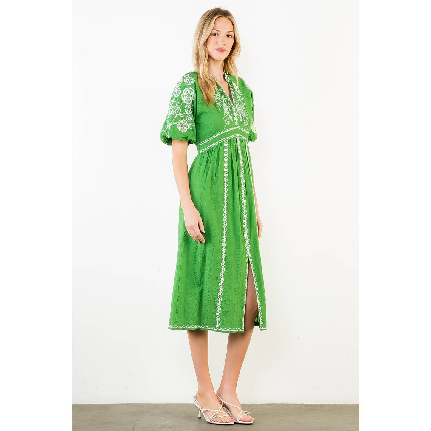 Puff Sleeve Embroidered Detail Dress